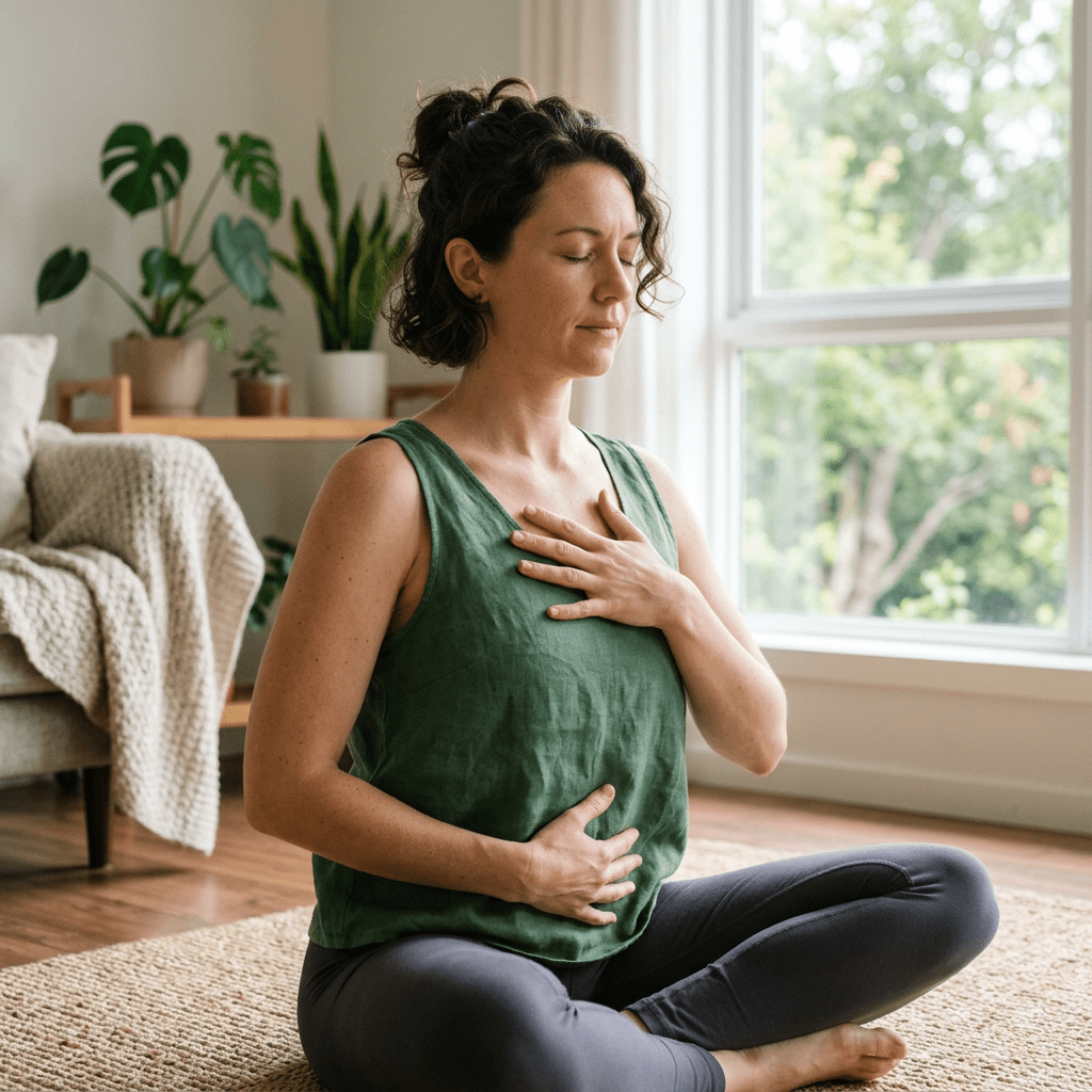 Person deep breathing with breath hold