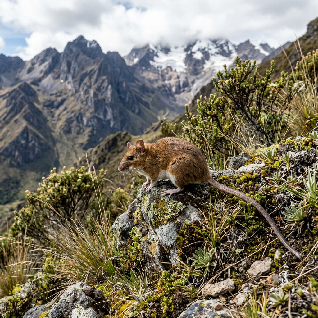 Brown rodent perched on a rock in mountainous grassy habitat
