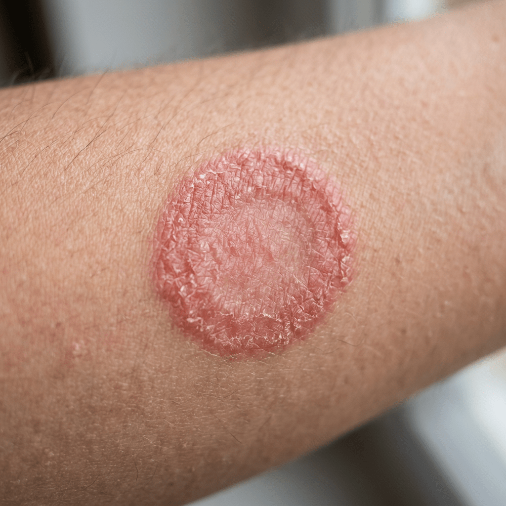 Fungal infection on human skin close-up