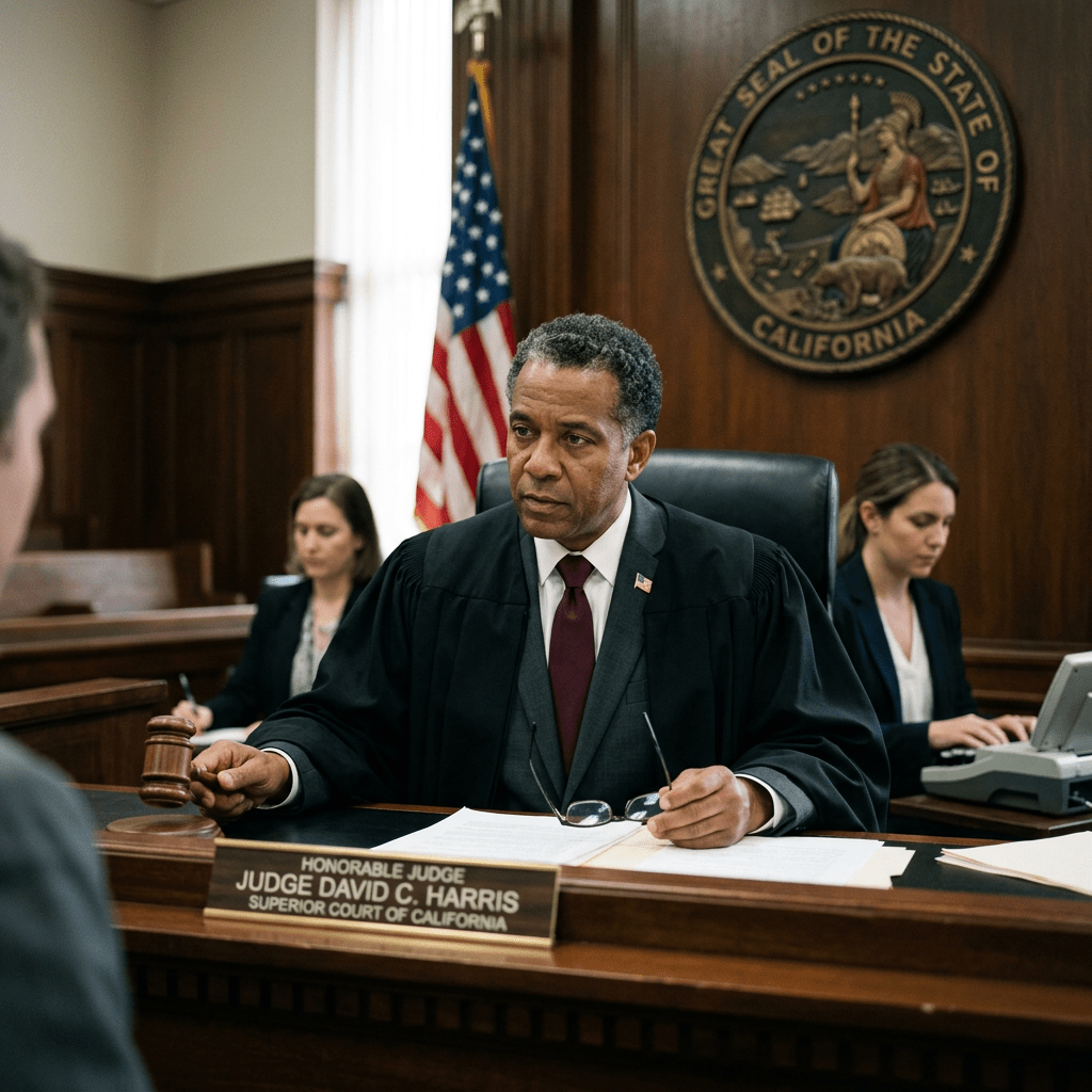 American court judge in courtroom
