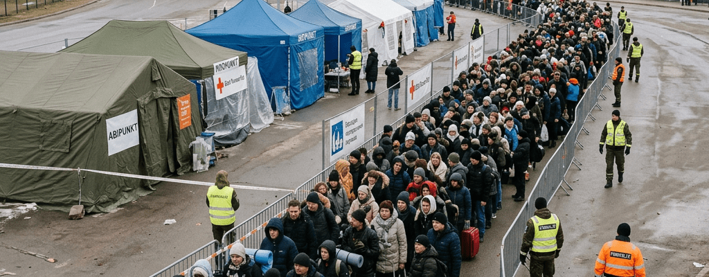 Endless queues at Narva border with tents