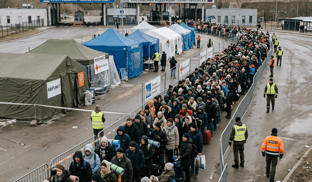 Endless queues at Narva border with tents