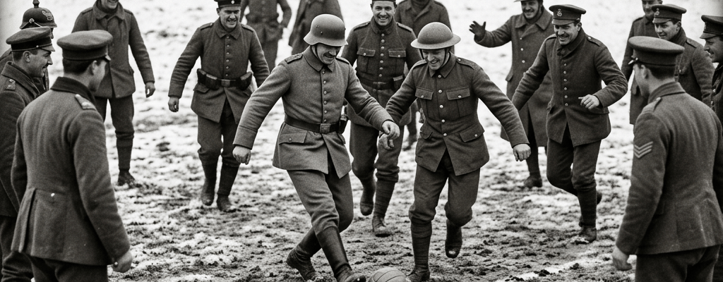 WWI German and British troops playing football