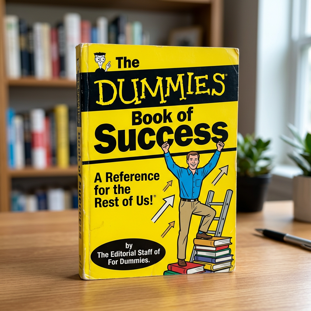 The Dummies Book of Success by The Editorial Staff of For Dummies with a man standing on a stack of books and arrows pointing upward