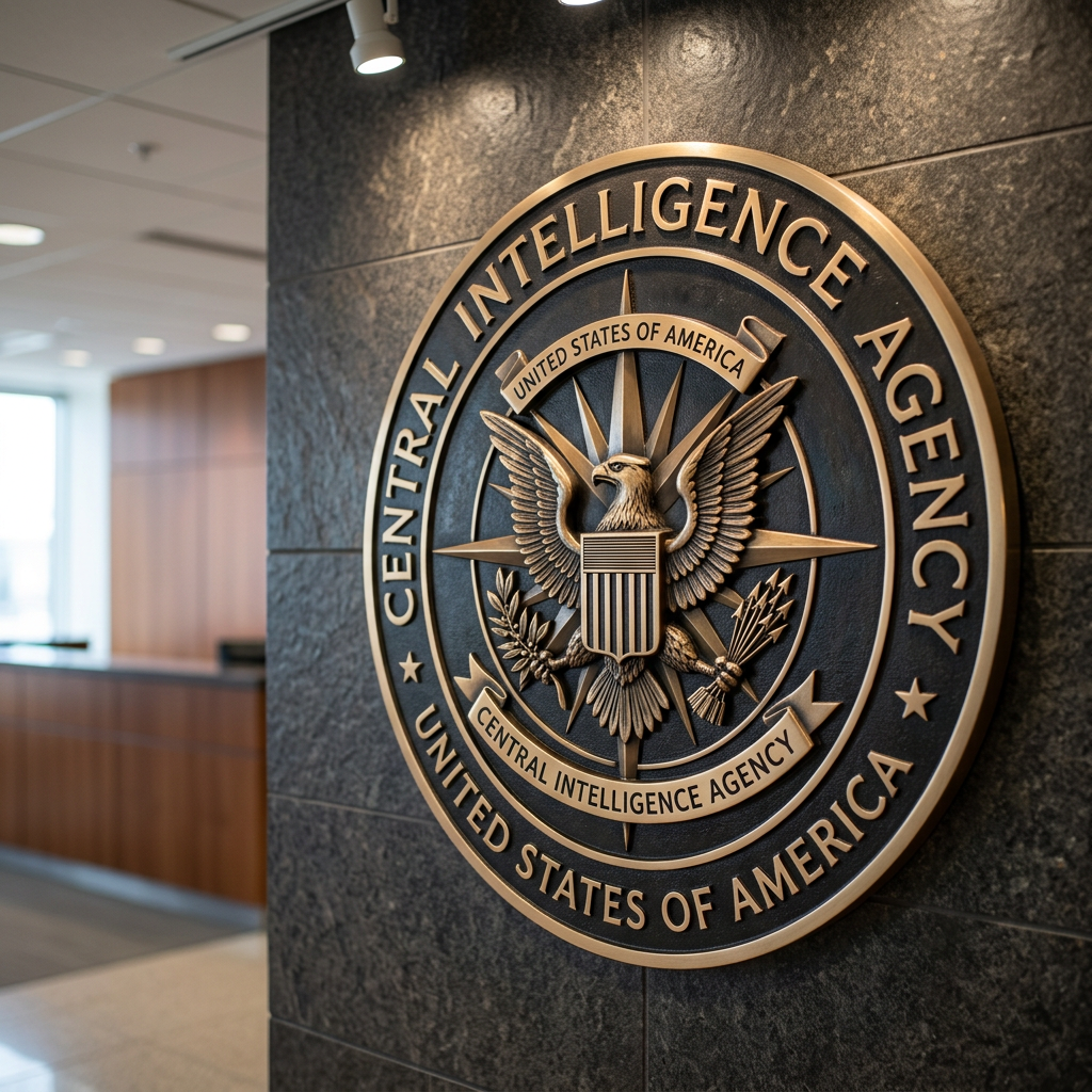 Central Intelligence Agency seal reading United States of America and Central Intelligence Agency