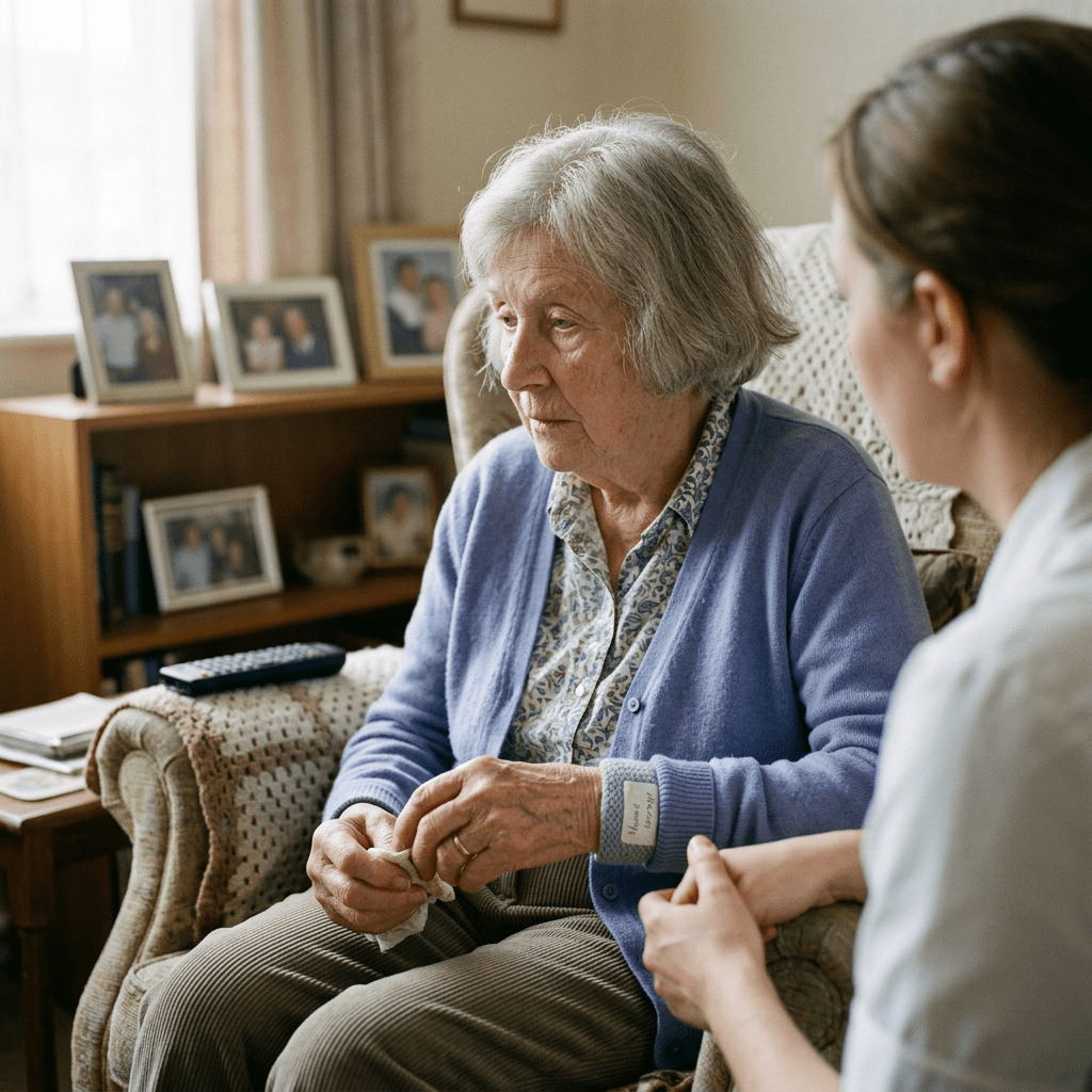 Elderly woman experiencing Alzheimer’s disease