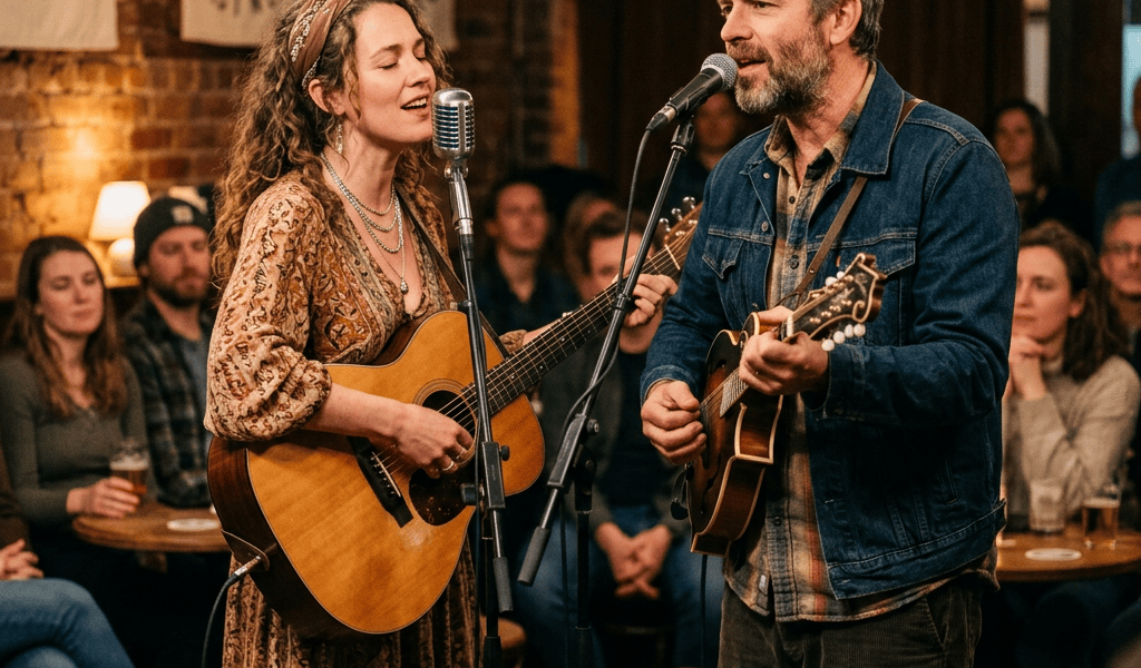 Man and woman singing a ballad