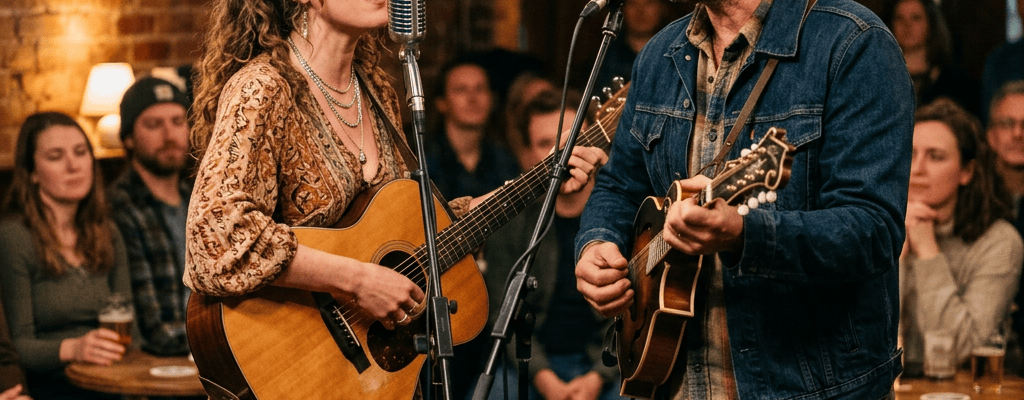 Man and woman singing a ballad