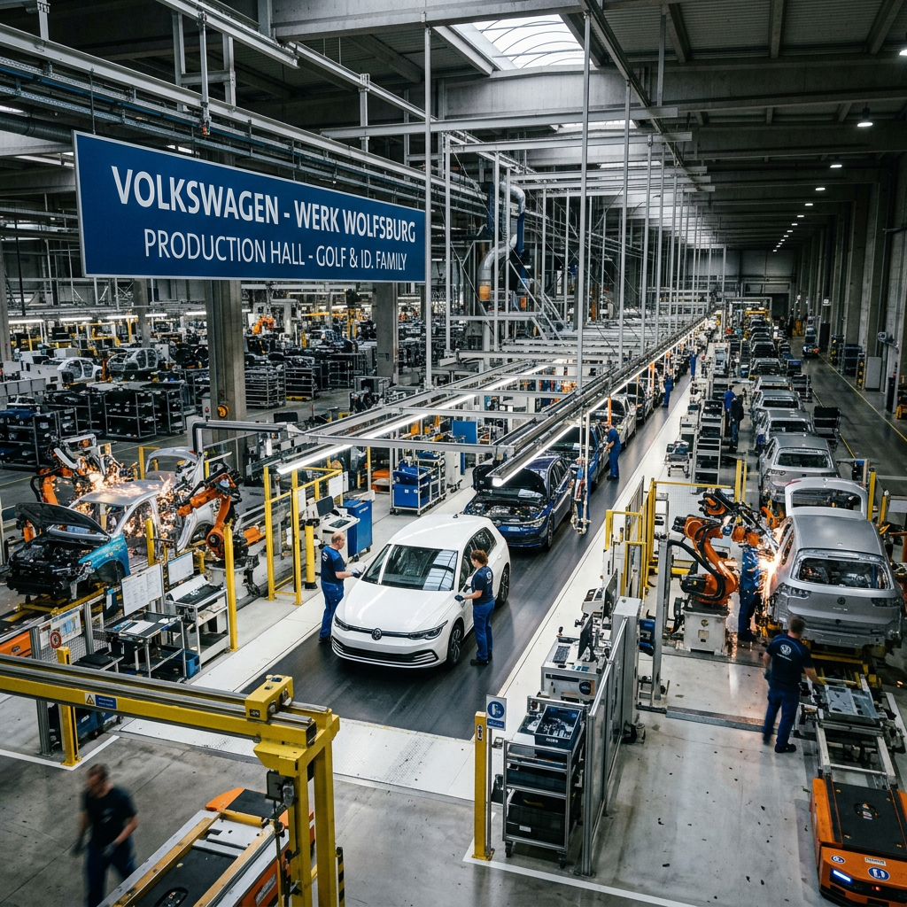 Volkswagen Wolfsburg production hall assembling Golf and ID family vehicles